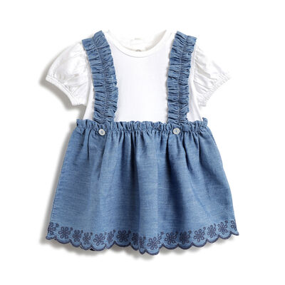 Girls Medium Blue Embroidered Short Sleeve Dress